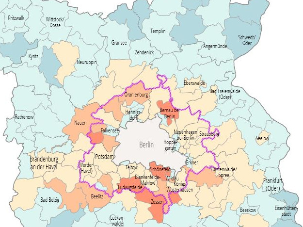 Bevölkerungsvorausschätzung 2040 gegenüber 2023 - Kartenausschnitt