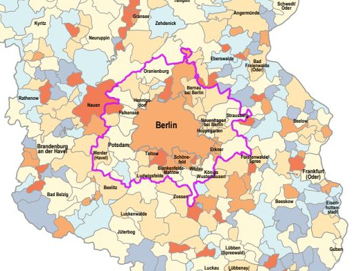 Kartenausschnitt Beschäftigungsentwicklung Hauptstadtregion Berlin-Brandenburg
