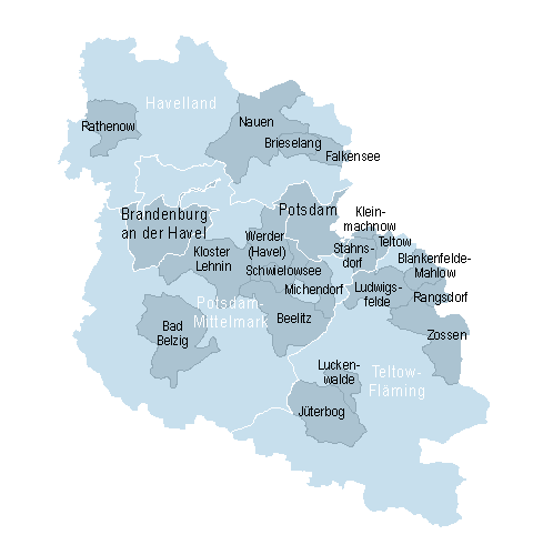Gemeinden mit erfassten Gewerbe- und Industriegebieten in der Planungsregion Havelland-Fläming (© LBV)