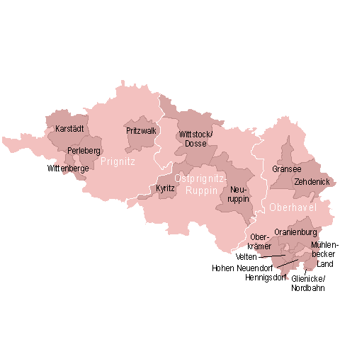 Gemeinden mit erfassten Gewerbe- und Industriegebieten in der Planungsregion Prignitz-Oberhavel (© LBV)
