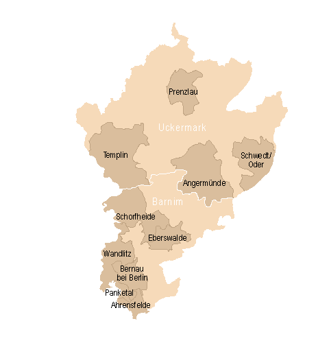 Gemeinden mit erfassten Gewerbe- und Industriegebieten in der Planungsregion in der Uckermark-Barnim (© LBV)