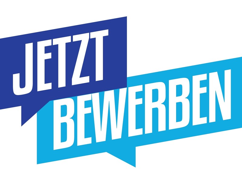 zwei überlappende Sprechblasen mit den Worten jetzt und bewerben 