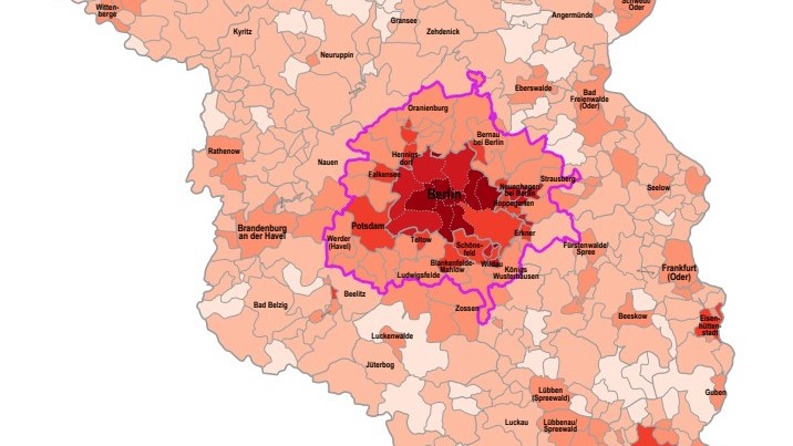 Sie sehen auf dem Bild das Land Brandenburg und Berlin mit der Flächennutzung
