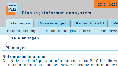Screenshot der Webanwendung Planungsinformationssysteme
