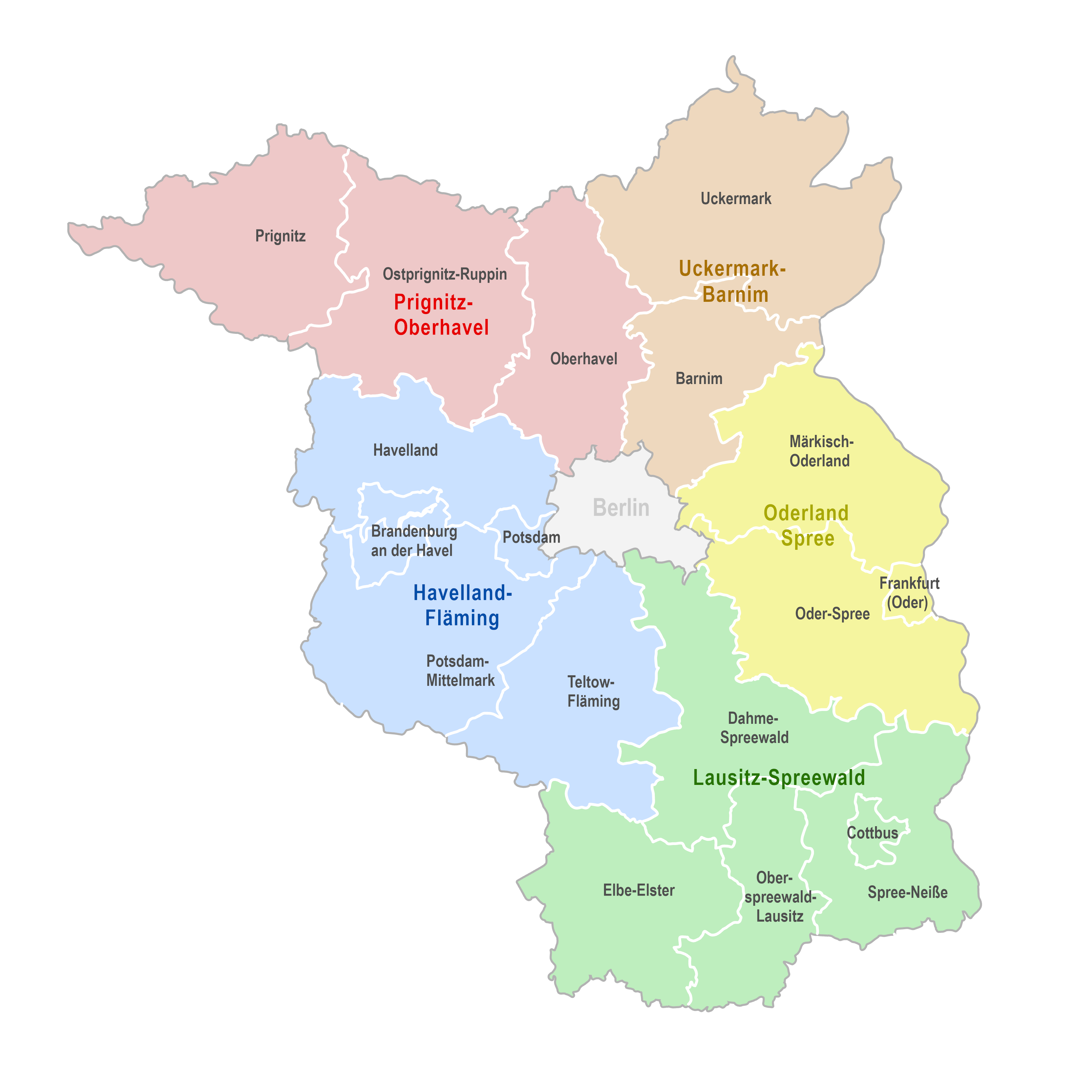 Karte Brandenburg mit Regionen und Landkreisen