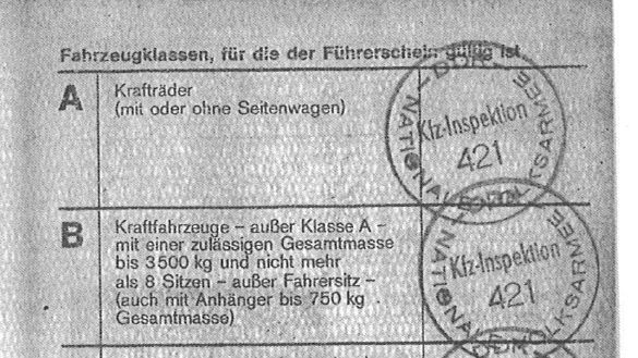 gestempelte Seite des NVA-Führerscheine der ehemaligen DDR